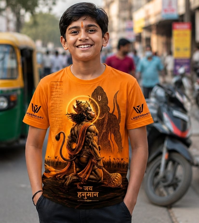 Legendary Wear Jai Hanuman Premium Orange Oversized T-Shirt for Men