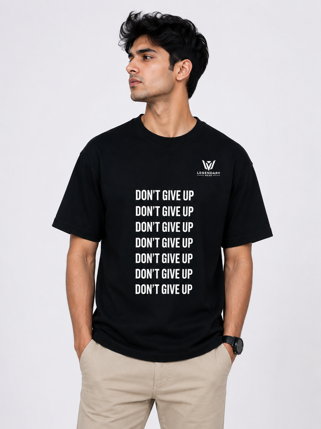 Never Give Up Oversized T-Shirt – Black