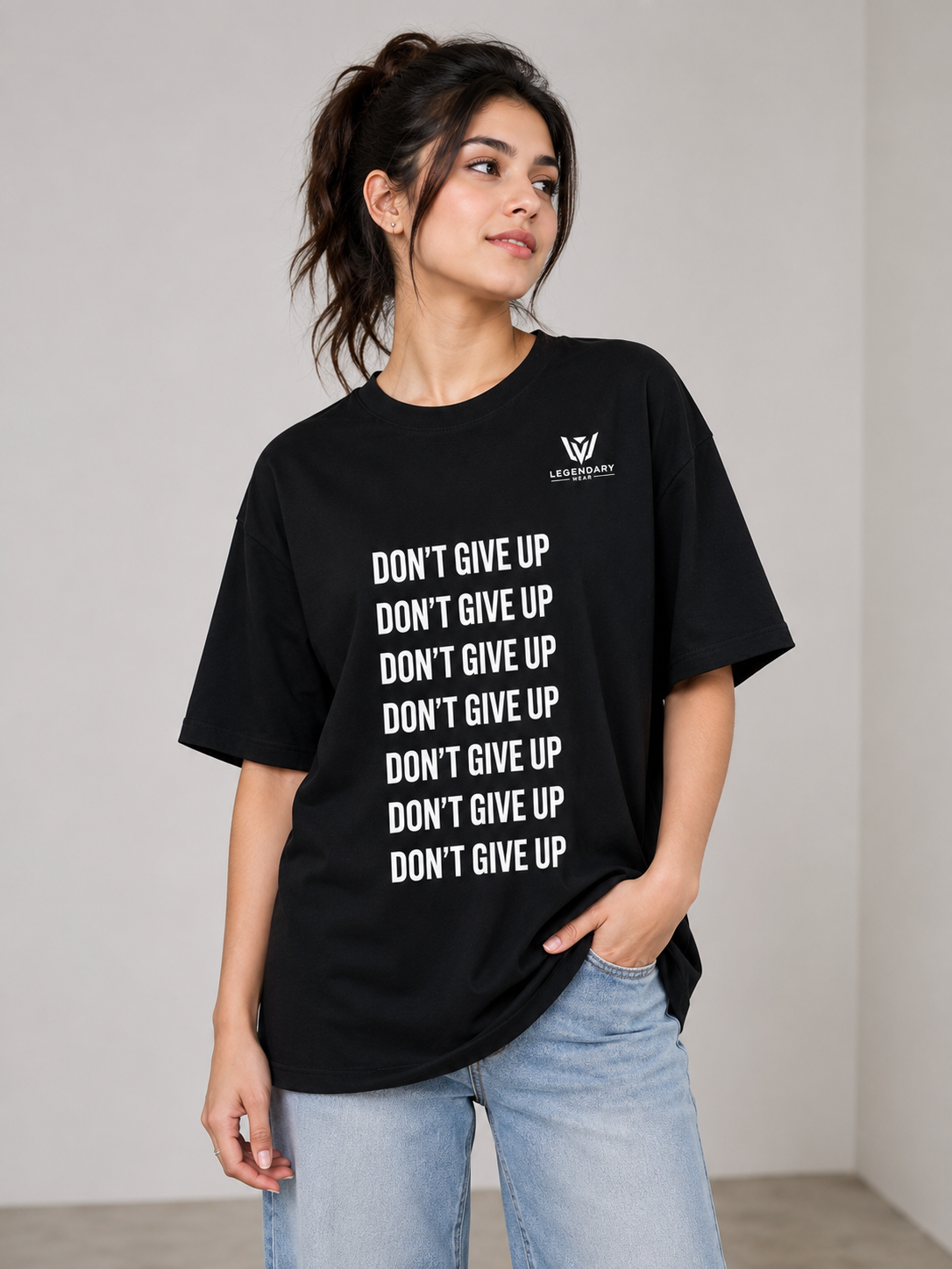 Never Give Up Oversized T-Shirt – Black