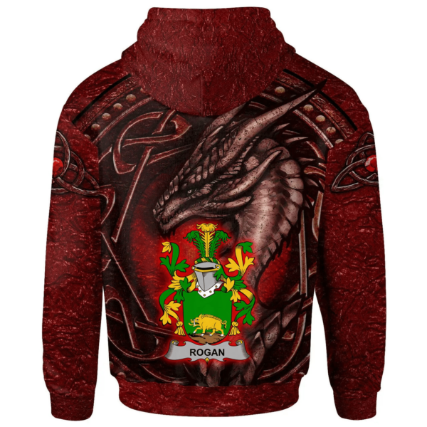 Ireland Hoodie - Rogan or O'Rogan Irish Family Crest Hoodie - Celtic Red Dragon - Image 2