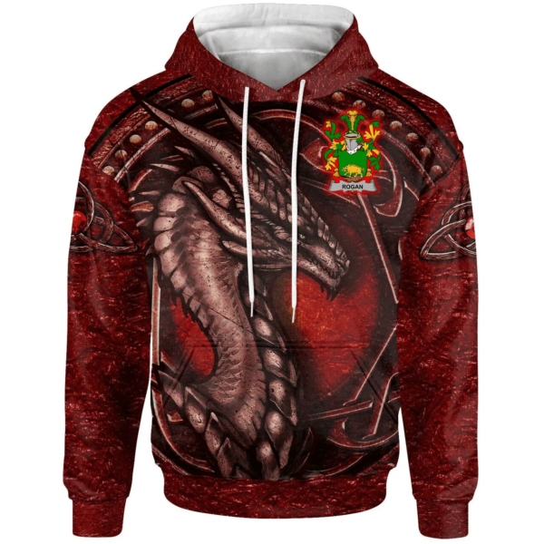 Ireland Hoodie - Rogan or O'Rogan Irish Family Crest Hoodie - Celtic Red Dragon