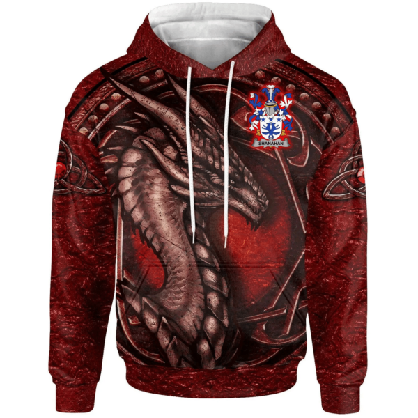 Ireland Hoodie - Shanahan or O'Shanahan Irish Family Crest Hoodie - Celtic Red Dragon