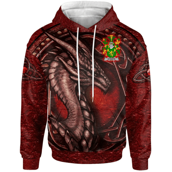 Ireland Hoodie - Keefe or O'Keefe Irish Family Crest Hoodie - Celtic Red Dragon