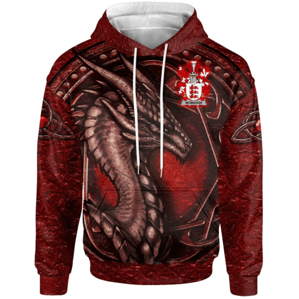 Ireland Hoodie - McMahon or McMahan Irish Family Crest Hoodie - Celtic Red Dragon