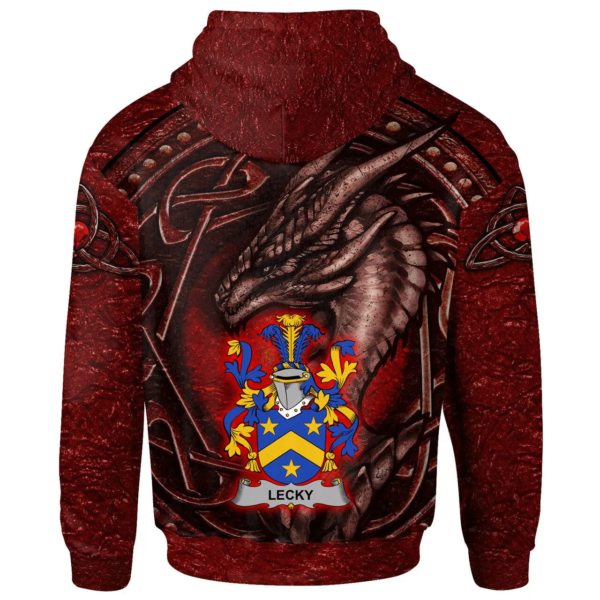 Ireland Hoodie - Lecky or Lackey Irish Family Crest Hoodie - Celtic Red Dragon - Image 2