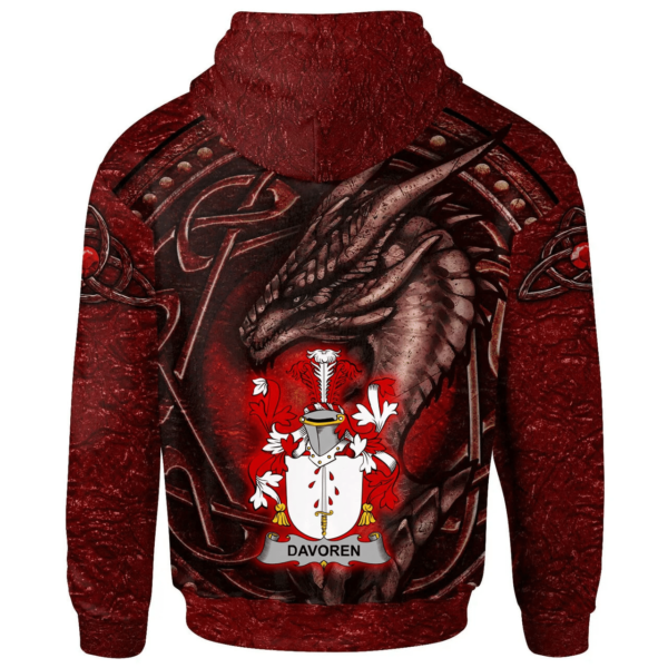 Ireland Hoodie - Davoren or O'Davoren Irish Family Crest Hoodie - Celtic Red Dragon - Image 2