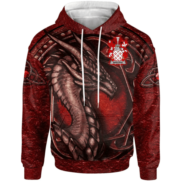 Ireland Hoodie - Bracken or O'Bracken Irish Family Crest Hoodie - Celtic Red Dragon