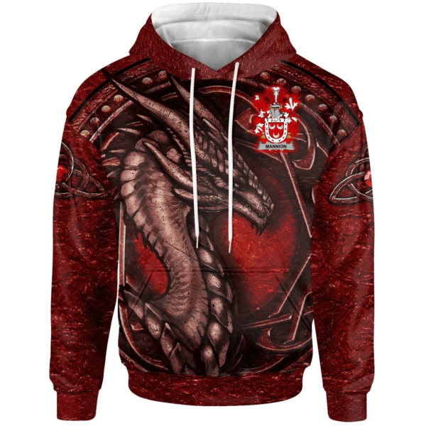 Ireland Hoodie - Mannion or O'Mannion Irish Family Crest Hoodie - Celtic Red Dragon