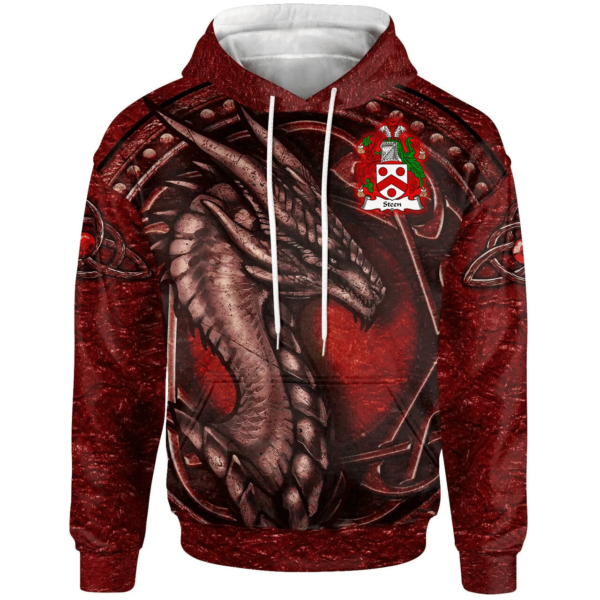 Ireland Hoodie - Steen Irish Family Crest Hoodie - Celtic Red Dragon