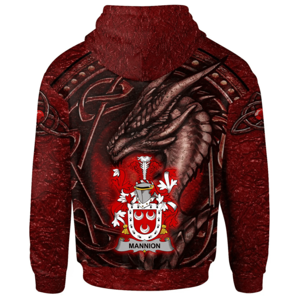 Ireland Hoodie - Mannion or O'Mannion Irish Family Crest Hoodie - Celtic Red Dragon - Image 2