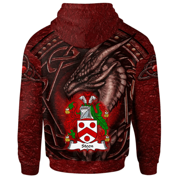 Ireland Hoodie - Steen Irish Family Crest Hoodie - Celtic Red Dragon - Image 2