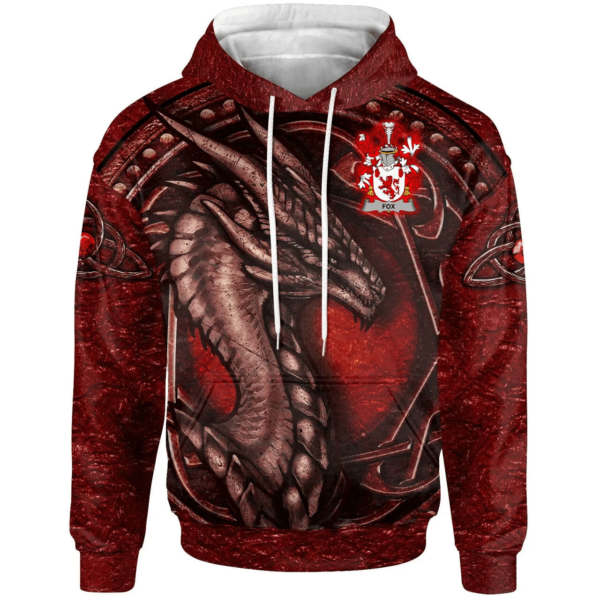 Ireland Hoodie - Fox Irish Family Crest Hoodie - Celtic Red Dragon