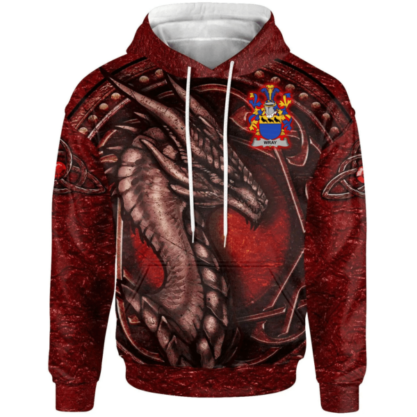 Ireland Hoodie - Wray Irish Family Crest Hoodie - Celtic Red Dragon