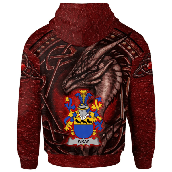 Ireland Hoodie - Wray Irish Family Crest Hoodie - Celtic Red Dragon - Image 2