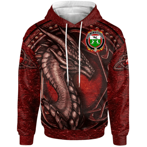 Ireland Hoodie - House of O'DONOGHUE Irish Family Crest Hoodie - Celtic Red Dragon