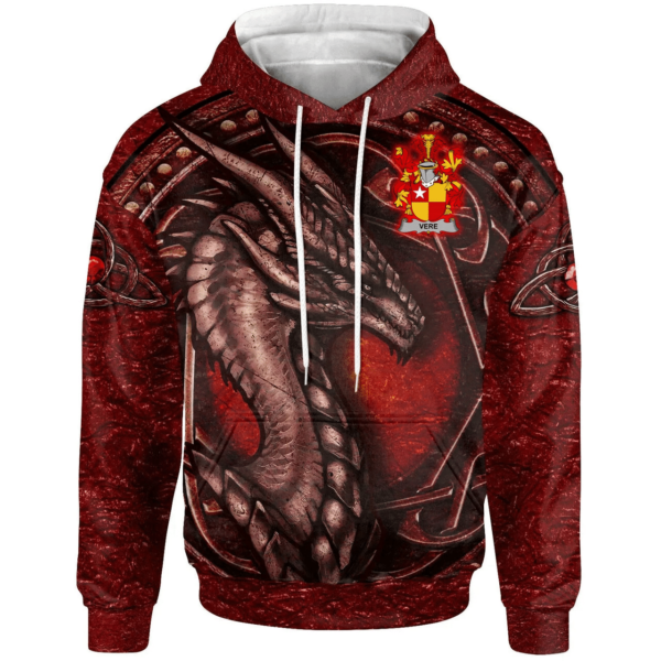 Ireland Hoodie - Vere Irish Family Crest Hoodie - Celtic Red Dragon