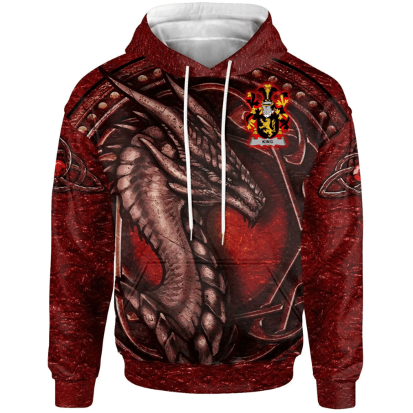 Ireland Hoodie - King Irish Family Crest Hoodie - Celtic Red Dragon