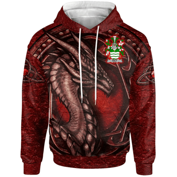 Ireland Hoodie - Haly Irish Family Crest Hoodie - Celtic Red Dragon