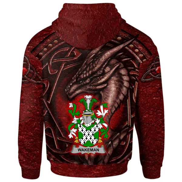 Ireland Hoodie - Wakeman Irish Family Crest Hoodie - Celtic Red Dragon - Image 2