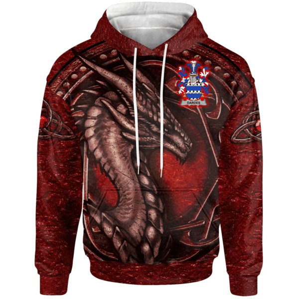 Ireland Hoodie - Dardes or Dardis Irish Family Crest Hoodie - Celtic Red Dragon