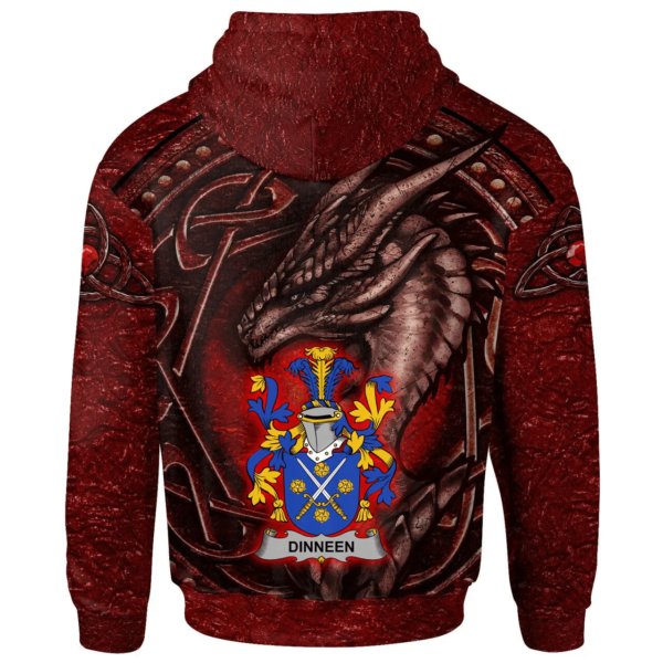 Ireland Hoodie - Dinneen or O'Dinneen Irish Family Crest Hoodie - Celtic Red Dragon - Image 2