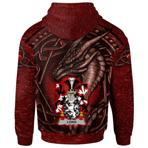 Ireland Hoodie - Long or Longe Irish Family Crest Hoodie - Celtic Red Dragon - Image 2