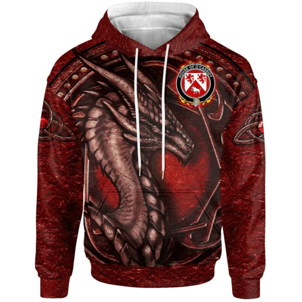 Ireland Hoodie - House of O'CASSIDY Irish Family Crest Hoodie - Celtic Red Dragon