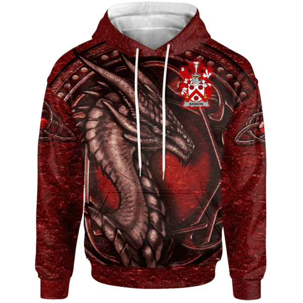 Ireland Hoodie - Bannon or O'Bannon Irish Family Crest Hoodie - Celtic Red Dragon