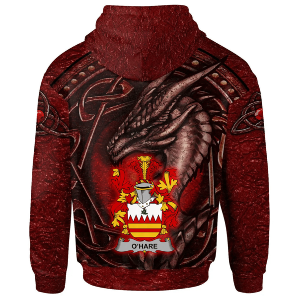 Ireland Hoodie - Hare or O'Hare Irish Family Crest Hoodie - Celtic Red Dragon - Image 2