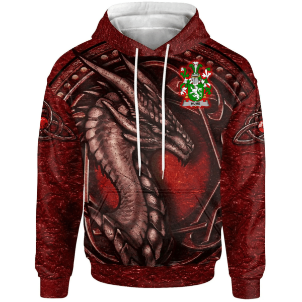 Ireland Hoodie - Hume Irish Family Crest Hoodie - Celtic Red Dragon