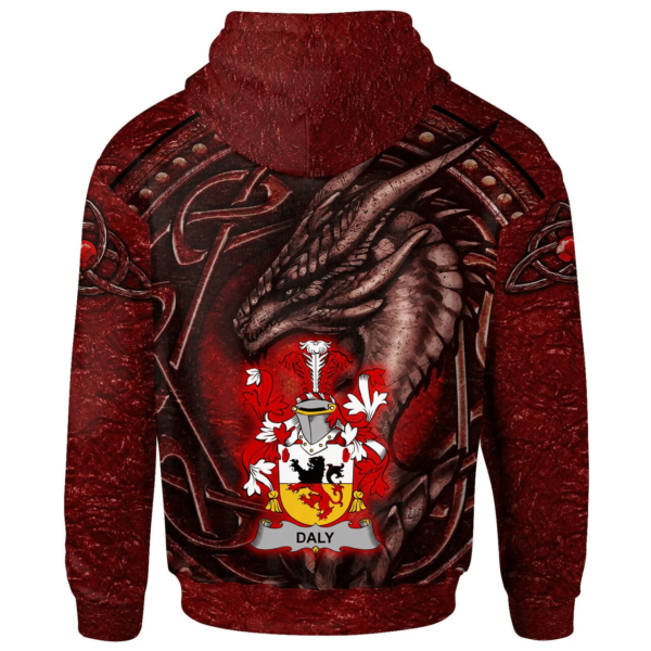 Ireland Hoodie - Daly or O'Daly Irish Family Crest Hoodie - Celtic Red Dragon - Image 2