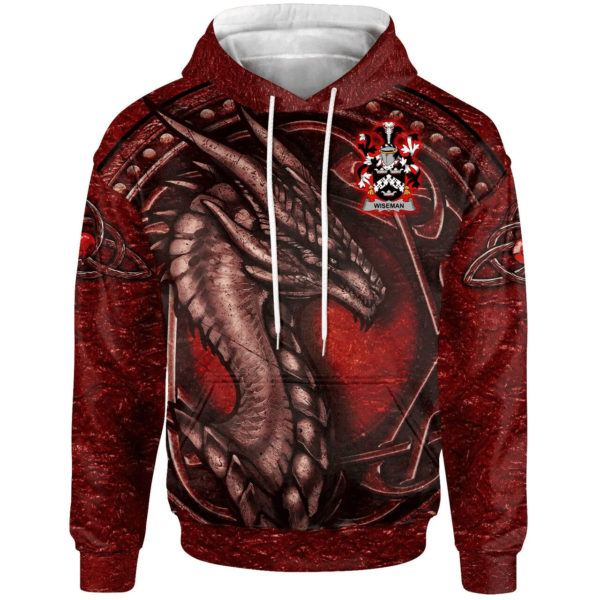 Ireland Hoodie - Wiseman Irish Family Crest Hoodie - Celtic Red Dragon