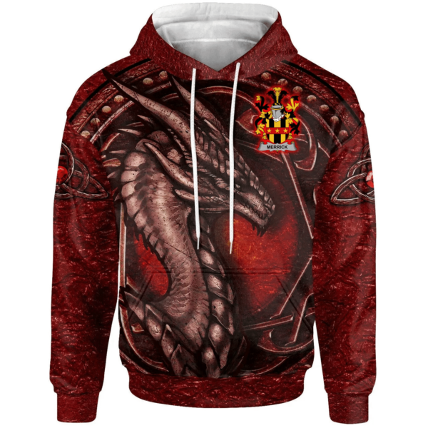 Ireland Hoodie - Merrick or Meyrick Irish Family Crest Hoodie - Celtic Red Dragon