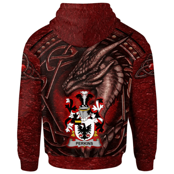 Ireland Hoodie - Perkins Irish Family Crest Hoodie - Celtic Red Dragon - Image 2