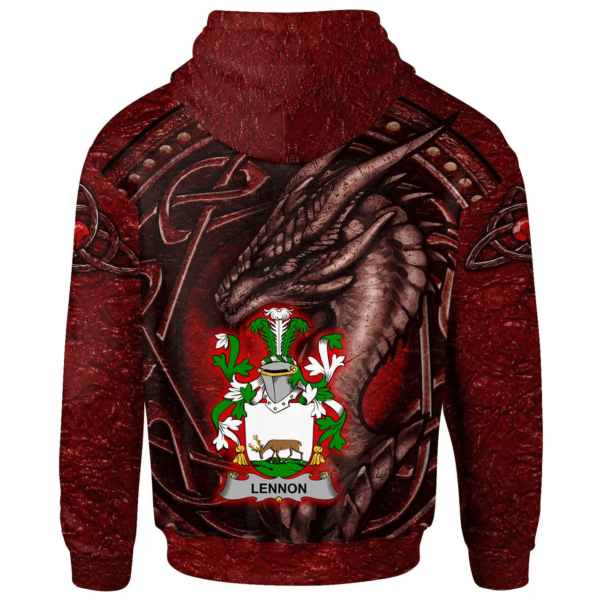 Ireland Hoodie - Lennon or O'Lennon Irish Family Crest Hoodie - Celtic Red Dragon - Image 2