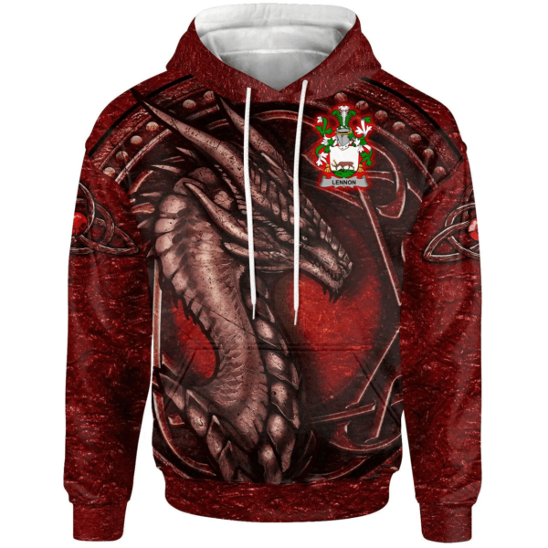 Ireland Hoodie - Lennon or O'Lennon Irish Family Crest Hoodie - Celtic Red Dragon