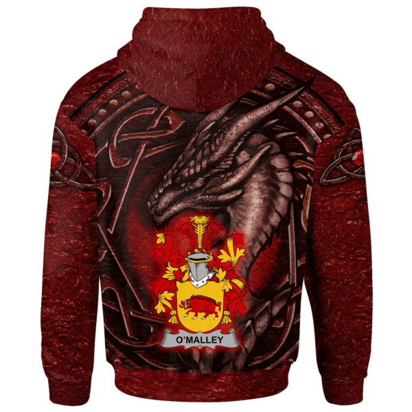 Ireland Hoodie - Malley or O'Malley Irish Family Crest Hoodie - Celtic Red Dragon - Image 2