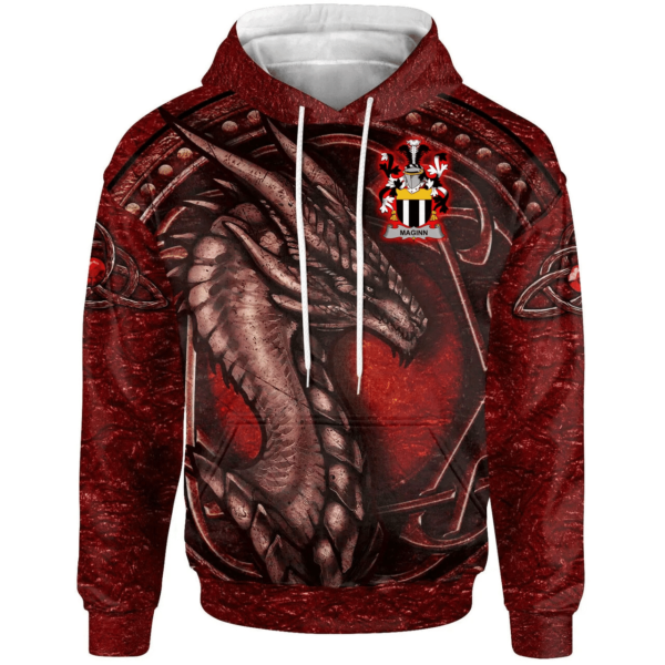 Ireland Hoodie - Maginn or Ginn Irish Family Crest Hoodie - Celtic Red Dragon