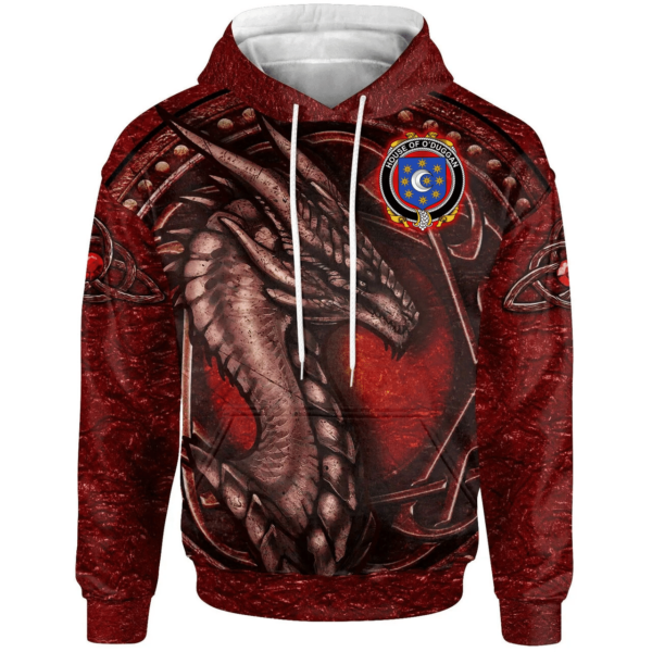 Ireland Hoodie - House of O'DUGGAN Irish Family Crest Hoodie - Celtic Red Dragon