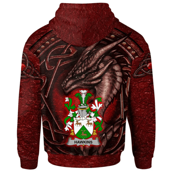 Ireland Hoodie - Hawkins or Haughan Irish Family Crest Hoodie - Celtic Red Dragon - Image 2