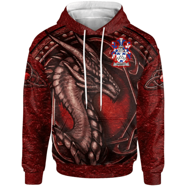 Ireland Hoodie - Hassett or Hasset Irish Family Crest Hoodie - Celtic Red Dragon