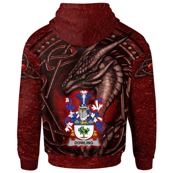 Ireland Hoodie - Dowling or O'Dowling Irish Family Crest Hoodie - Celtic Red Dragon - Image 2