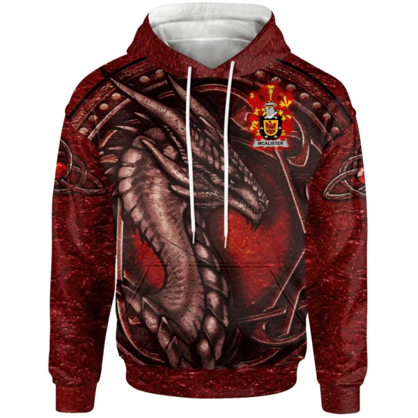 Ireland Hoodie - Alister or McAlister Irish Family Crest Hoodie - Celtic Red Dragon