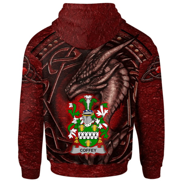 Ireland Hoodie - Coffey or O'Coffey Irish Family Crest Hoodie - Celtic Red Dragon - Image 2