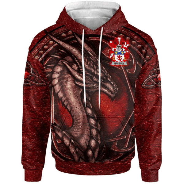 Ireland Hoodie - Haugher or O'Haffey Irish Family Crest Hoodie - Celtic Red Dragon