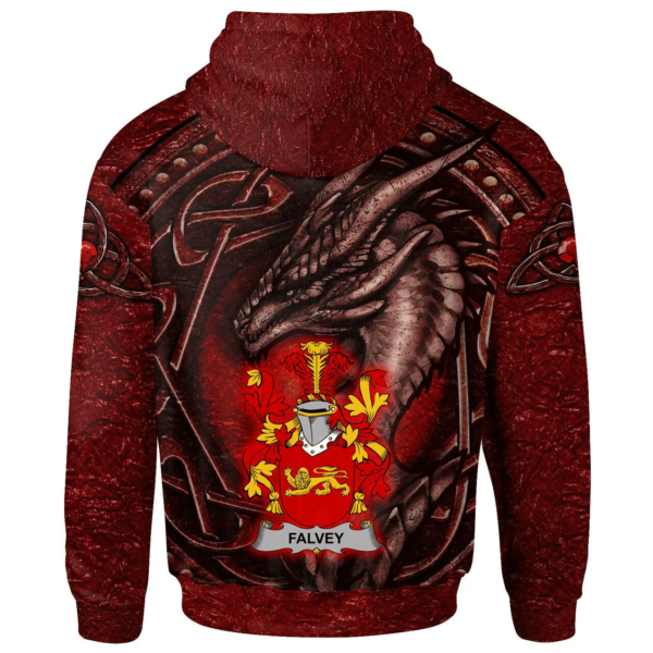 Ireland Hoodie - Falvey or O'Falvey Irish Family Crest Hoodie - Celtic Red Dragon - Image 2