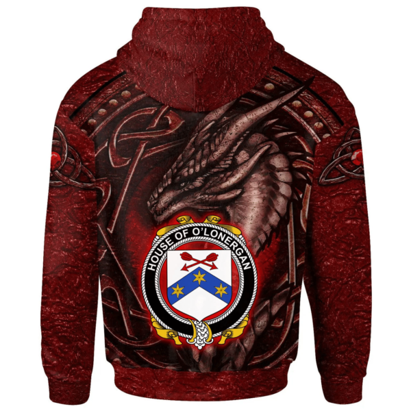 Ireland Hoodie - House of O'LONERGAN Irish Family Crest Hoodie - Celtic Red Dragon - Image 2