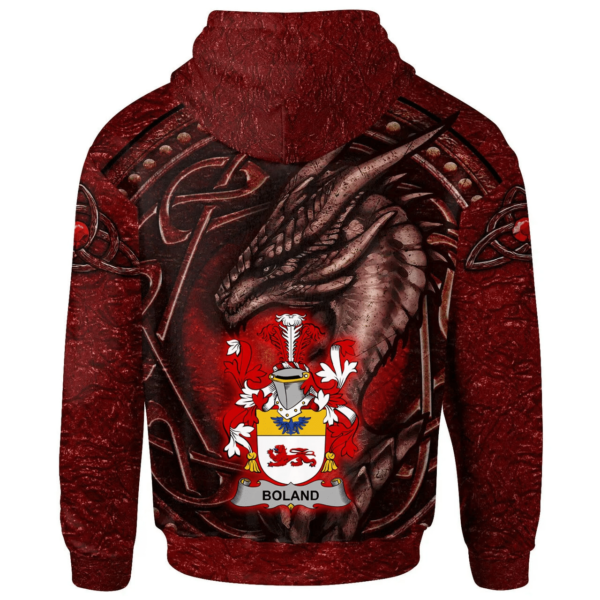 Ireland Hoodie - Boland or O'Boland Irish Family Crest Hoodie - Celtic Red Dragon - Image 2