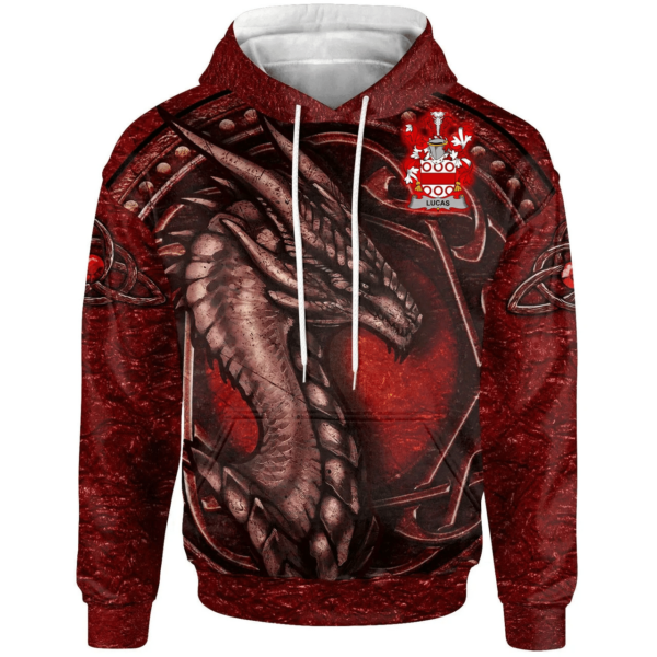 Ireland Hoodie - Lucas or Luke Irish Family Crest Hoodie - Celtic Red Dragon