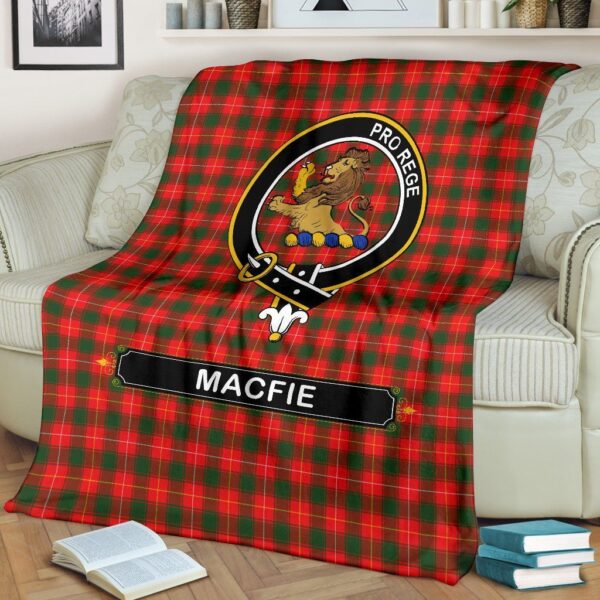 MacFie (of Dreghorn) Crest Tartan Blanket, 3 Sizes - Image 3